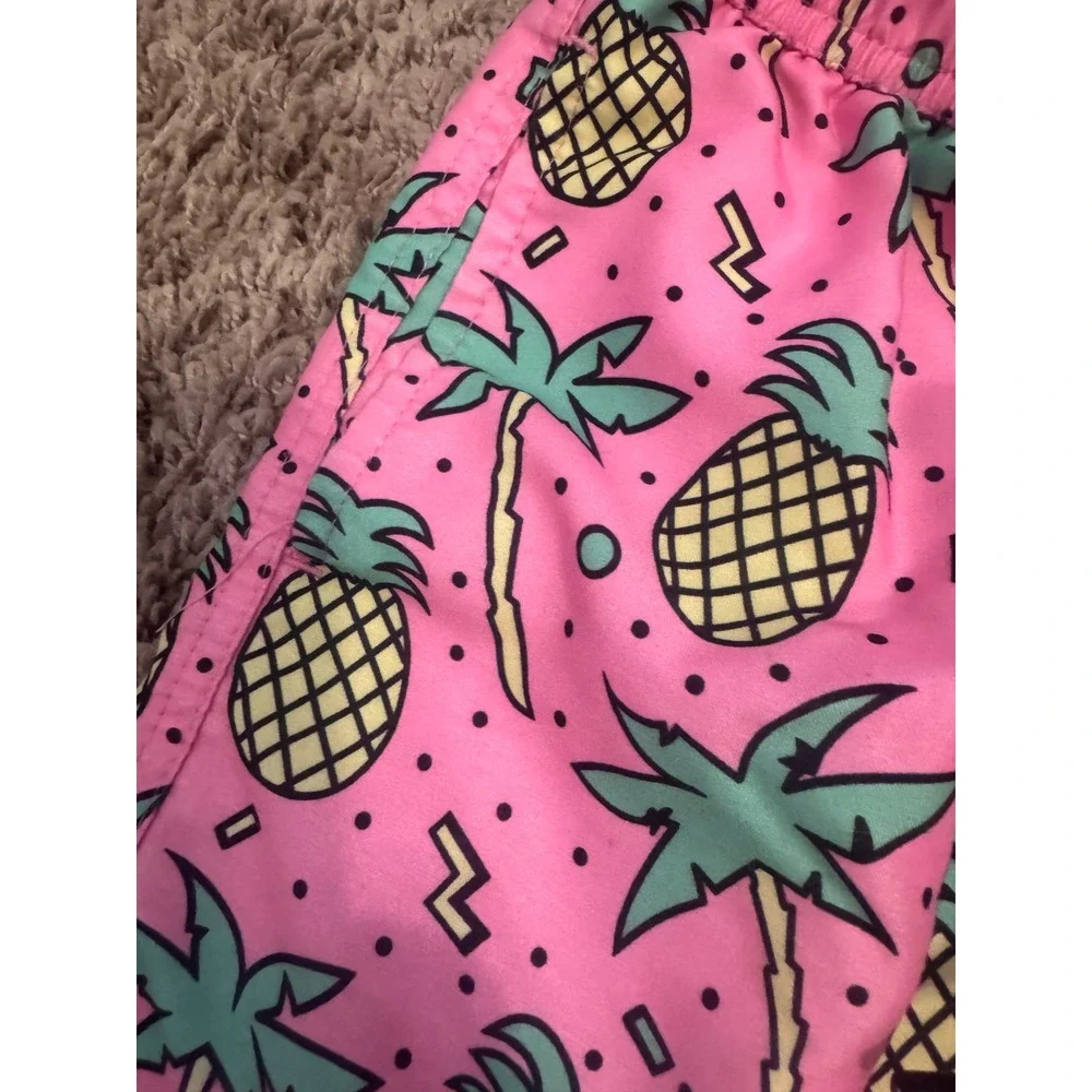 Maamgic Boys Swim Trunks Size 10/12 Pink Pineapple Palm Tree Mesh Lined Shorts